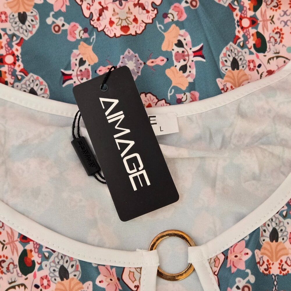 NWT | AIMAGE Floral Medallion Swimsuit Cover-Up | Tie Front | Size Large - Picture 5 of 7